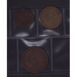 Lot of coins: Russia, USSR 3 & 2 kopecks, 1 kopeck 1924 (3)
