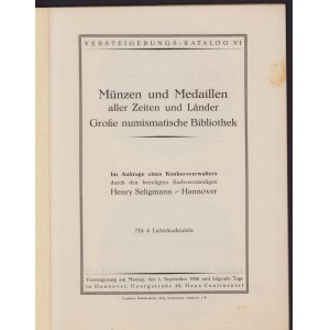 Münzen und Medaillen aller Zeiten und Länder, Grosse numismatische Bibliothek, 1930