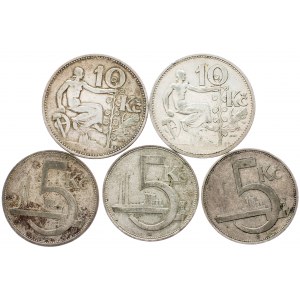 Czechoslovakia, 5 Korun, 10 Korun 1928, 1929, 1930, 1932