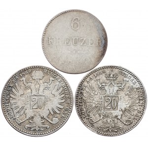 Franz Joseph I., 6 Kreuzer, 20 Kreuzer 1849, 1868, 1869, Vienna
