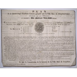 OGŁOSZENIE 92 LOTERI WOLNEGO MIASTA FRANKFURT, 1837