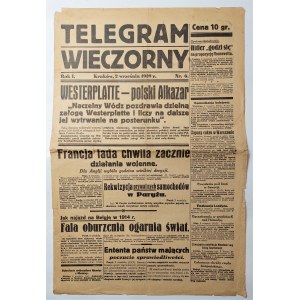 [Westerpaltte - polski Alkazar] Telegram Wieczorny 2 września 1939 r.