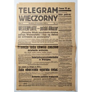 [Westerpaltte - Polnischer Alkazar] Abendtelegramm 2. September 1939.