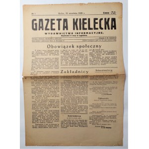 Gazeta Kielecka 30 września 1939 Nr 1