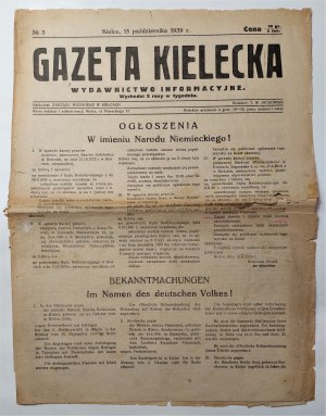 Kielce Gazeta 15 October 1939 No. 3.