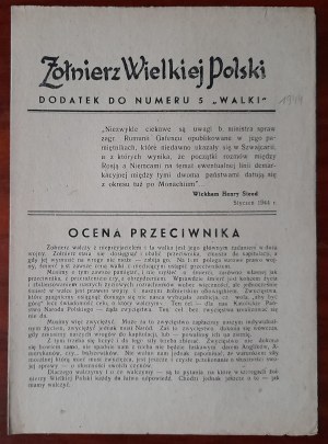 „Żołnierz Wielkiej Polski”. Dodatek do numeru 5 [z 1944] „Walki”. [Wyd. Narodowa Organizacja Wojskowa (Stronnictwo Narodowe). Warszawa] 1944