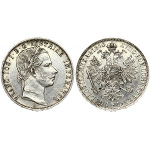 Austria 1 Florin 1860A Franz Joseph I(1848-1916). Obverse: Laureate head right. Reverse: Crowned imperial double eagle...