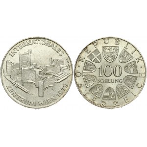 Austria 100 Schilling 1979 Vienna International Center. Obverse: Value within a circle of shields. Reverse...
