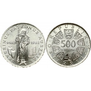 Austria 500 Schilling 1982 1500th Anniversary of Death of St Severin. Obverse: Value within circle of shields ...