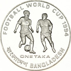 Bangladesh 1 Taka 1994 World Cup Soccer United States. Obverse: National emblem; Shapla (Water Lily). Script: Bengali. R