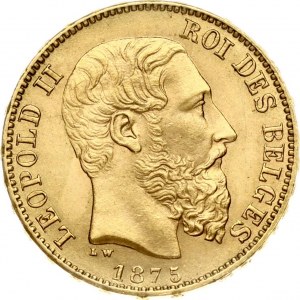 Belgium 20 Francs 1875 Leopold II(1865-1909). Obverse: Head of King Leopold II facing right...