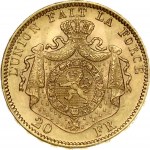 Belgium 20 Francs 1875 Leopold II(1865-1909). Obverse: Head of King Leopold II facing right...