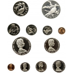 British Virgin Islands 1 Cent - 1 Dollar 1974 SET. Elizabeth II (1952-). Obverse: Crowned portrait facing right...
