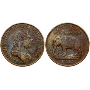 Ceylon 2 Stivers 1815 George III (1802-1820). Obverse: Elephant facing left; denomination. Lettering...
