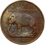 Ceylon 2 Stivers 1815 George III (1802-1820). Obverse: Elephant facing left; denomination. Lettering...
