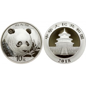 China 10 Yuan 2018 Panda Obverse: Temple of Heaven inside circle; date below. Reverse: Panda with bamboo twig...