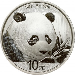 China 10 Yuan 2018 Panda Obverse: Temple of Heaven inside circle; date below. Reverse: Panda with bamboo twig...