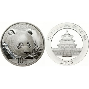 China 10 Yuan 2018 Panda. Obverse: Temple of Heaven within circle; date below. Reverse: Panda with bamboo twig...