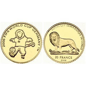Congo 20 Francs 2006 FIFA World Cup Soccer - Mascot. Obverse: The National Lion of Congo below text: Republique Democrat