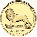 Congo 20 Francs 2006 FIFA World Cup Soccer - Mascot. Obverse: The National Lion of Congo below text: Republique Democrat
