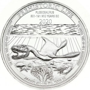 Congo 20 Francs 2020 Plesiosaurus. Obverse: Depicts the Democratic Republic of Congo coat of arms and the denomination...