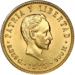 Cuba 5 Pesos 1915 Obverse: National arms within wreath; denomination below. Reverse: Head right; date below. Gold 8.35g...