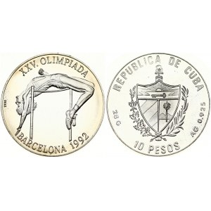 Cuba 10 Pesos 1990 Olympic Games Barcelona '92. Obverse: Cuban coat of arms; country name as curved legend on top...