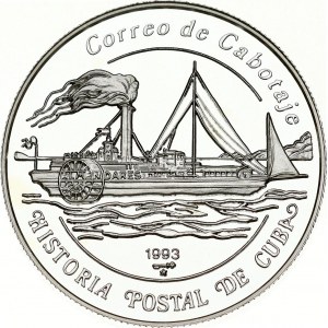 Cuba 5 Pesos 1993 Cargo Courier. Obverse: Cuban arms; country name above; face value below...