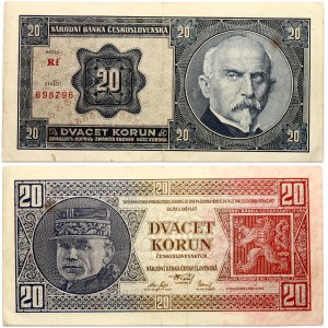 Czechoslovakia 20 Korun 1920 Banknote. Obverse: Blue-violet; brown and red...