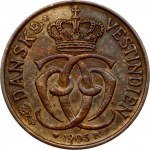 Danish West Indies 1 Cent / 5 Bit 1905 P♥GI. Christian IX (1863-1906). Obverse...