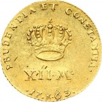 Denmark 12 Mark 1763 Frederik V(1746-1766). Obverse: Bare head right; curl below. Reverse: Crown above value and date...