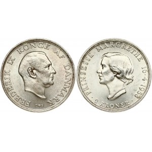 Denmark 2 Kroner 1958 CS Princess Margrethe's 18th Birthday. Frederick IX (1947-1972). Obverse...