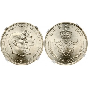 Denmark 5 Kroner 1960(h) C; S Silver Wedding Anniversary. Frederick IX (1947-1972). Obverse...