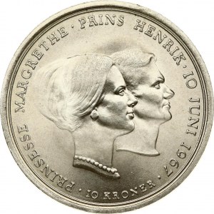 Denmark 10 Kroner 1967 Wedding of Princess Margrethe. Frederick IX (1947-1972). Obverse...