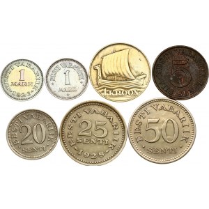 Estonia 1 Mark & 5-50 Senti & 1 Kroon (1922-1936). Obverse: Three lions facing left divide the date. Reverse...
