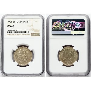 Estonia 10 Marka 1925 Obverse: Three lions facing left divide the date. Reverse: Denomination. Edge Reeded...