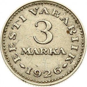 Estonia 3 Marka 1926 Obverse: National arms within wreath. Reverse: Denomination; date below. Nickel-Bronze...
