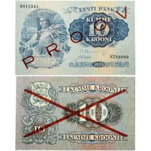 Estonia 10 Krooni 1928 Banknote SPECIMEN. Obverse: Blue print...