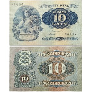 Estonia 10 Krooni 1928 Banknote. Obverse: Blue print...