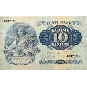 Estonia 10 Krooni 1928 Banknote. Obverse: Blue print...