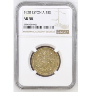 Estonia 25 Senti 1928 Obverse: National arms wreath surrounds. Reverse: Denomination above date. Nickel-Bronze. KM 9...