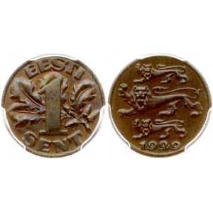 Estonia 1 Sent 1929 Obverse: Three leopards left above date. Reverse: Denomination; oak leaves in background...