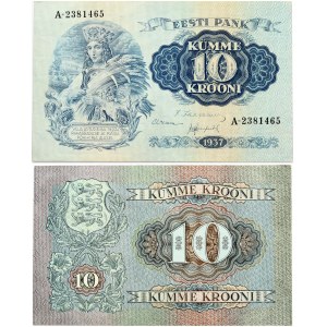 Estonia 10 Krooni 1937 Banknote. Obverse: Blue print...