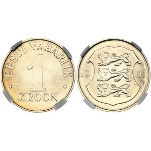 Estonia 1 Kroon 1993M Obverse: Three lions within shield divide date. Reverse: Denomination. Edge Plain. Copper-nickel...