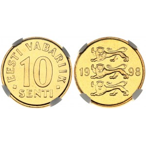 Estonia 10 Senti 1998 Obverse: Three lions divide date. Reverse: The denomination with the country name above...