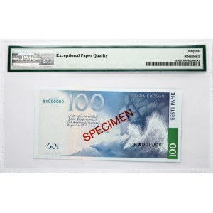 Estonia 100 Krooni 1999 Banknote SPECIMEN. Obverse Lettering: 100 SADA KROONI EESTI PANK 1999 SPECIMEN...
