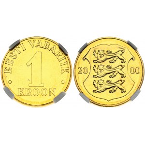 Estonia 1 Kroon 2000 Obverse: Three lions within shield divide date. Reverse: Denomination...