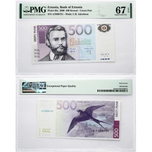 Estonia 500 Krooni 2000 Banknote. Obverse: Purple; light blue and orange; Karl Robert Jakobson on the left...