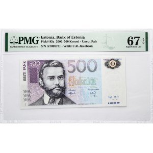 Estonia 500 Krooni 2000 Banknote. Obverse: Purple; light blue and orange; Karl Robert Jakobson on the left...