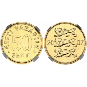 Estonia 50 Senti 2007 Obverse: Three lions divide date. Reverse: Denomination. Edge Smooth. Copper-aluminium-nickel. KM...